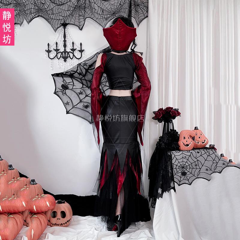 Halloween Adult Costume Black and White Witch Vampire Long Dress Witch Dress Ghost Bride Queen Dress Kuila
