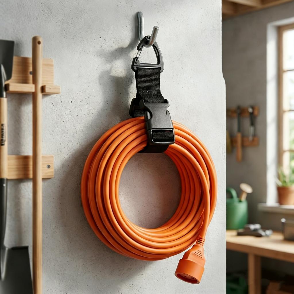 Verstellbarer Outdoor-Gurt mit Kunststoffschnalle und dreieckigem Metallhaken zur Befestigung und Organisation von Rucksäcken, Gepäck, Wanderausrüstung und Campingausrüstung