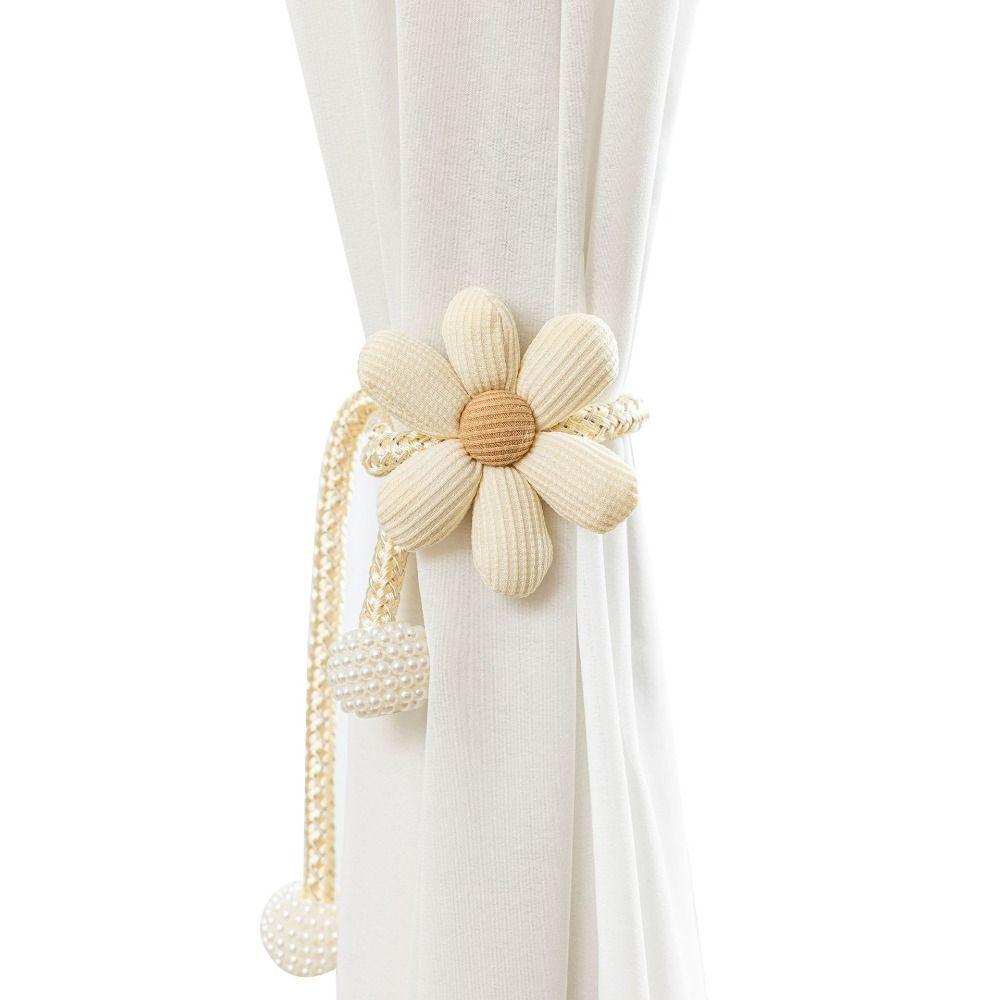 2Pcs Fashion Flower Shape Curtain Tiebacks Pearl Buckle Nordic Style Curtain Buckles No Punching Binding Rope Modern Home
