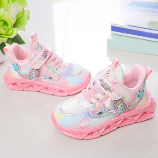 Kids Sneakers Toddler Sports Shoes with Lights Breathable Anti-skid Princess Shoes
