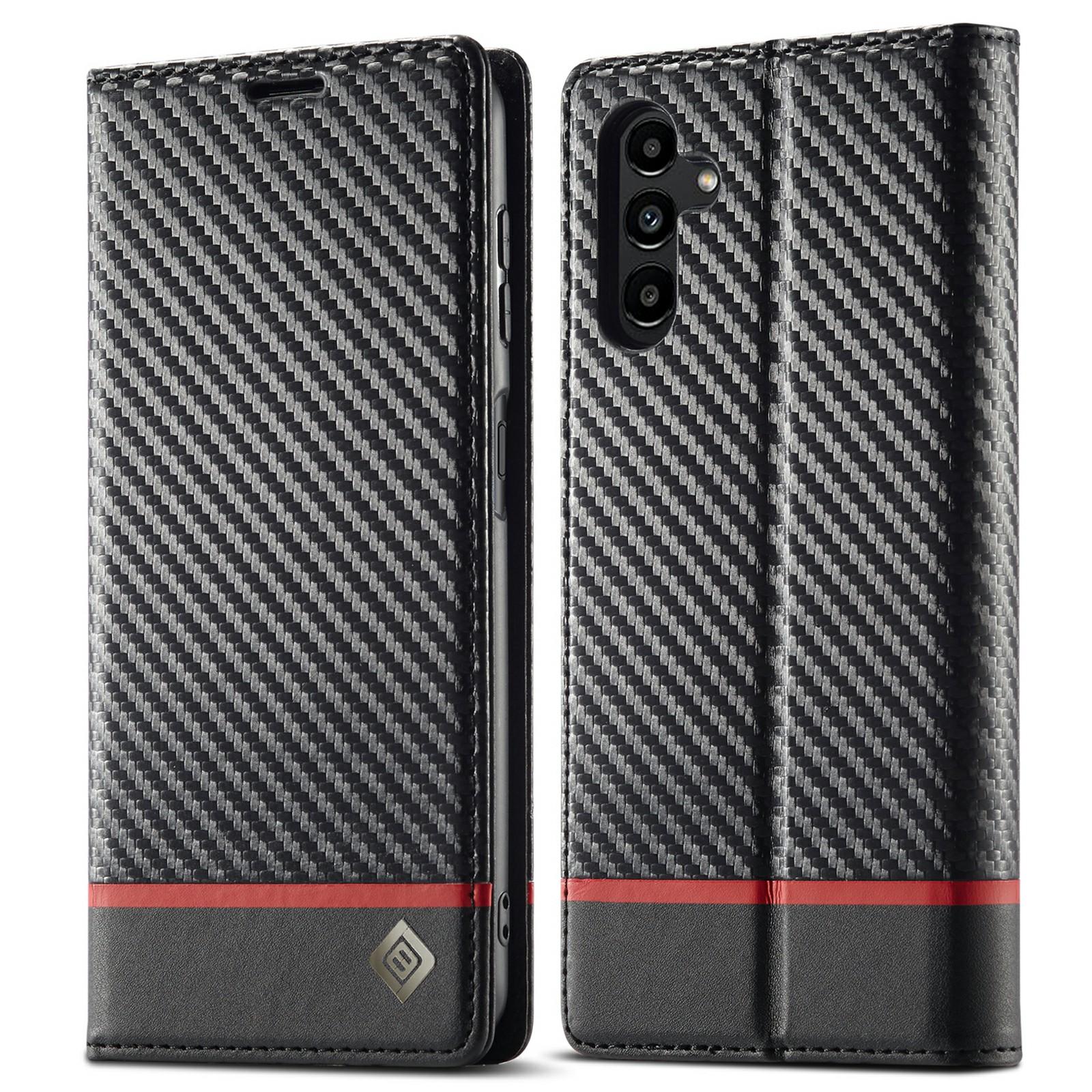 

LC.IMEEKE For Samsung Galaxy A16 4G/5G Case Carbon Fiber Texture Phone Cover Stand Card Holder Horizontal Stripe