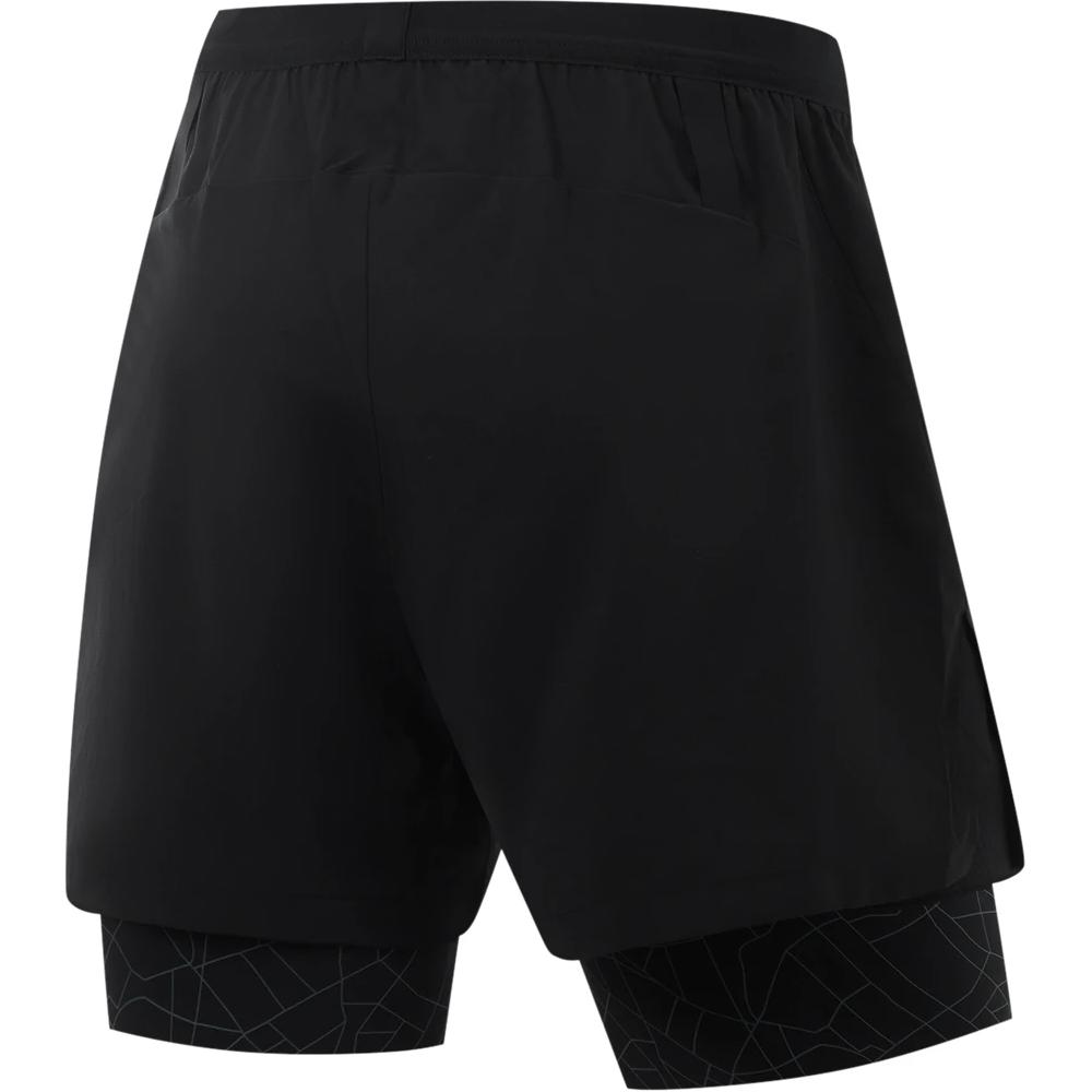 Li Ning Running Series Solid Color Mid Waist Comfortable Breathable Versatile Two In One Sports Shorts Men Shorts Black AKSU511-1