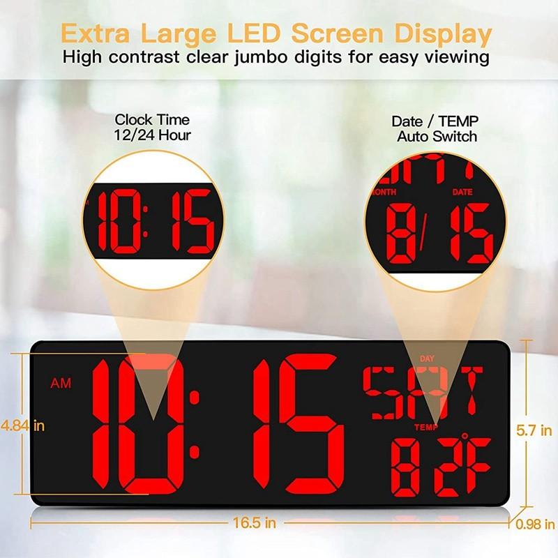 Clock 16.5 Inch LED Display Count Electronic Clock Home Office Classroom Wall Clock Multifunctional Large Digital Timer