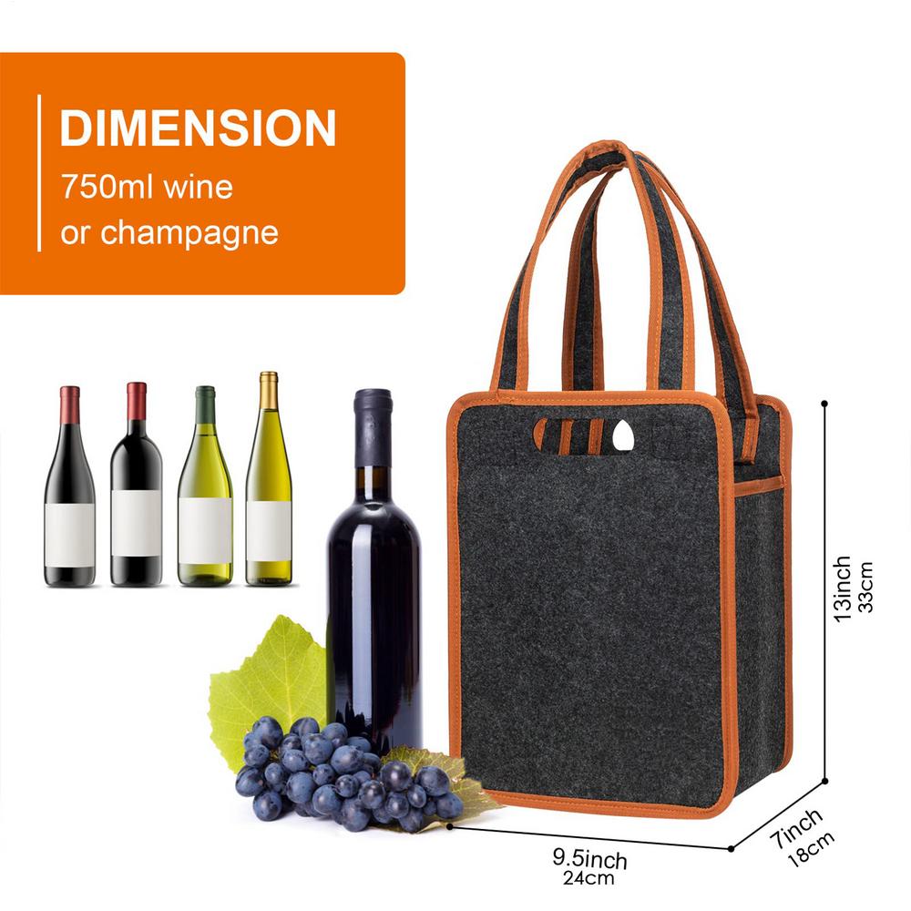 6 Bottles Wine Tote Bag Reusable Travel Felt Insulated Tote Bags Wine Bottle Carrier for Barbecue Camping Travel Picnic Others