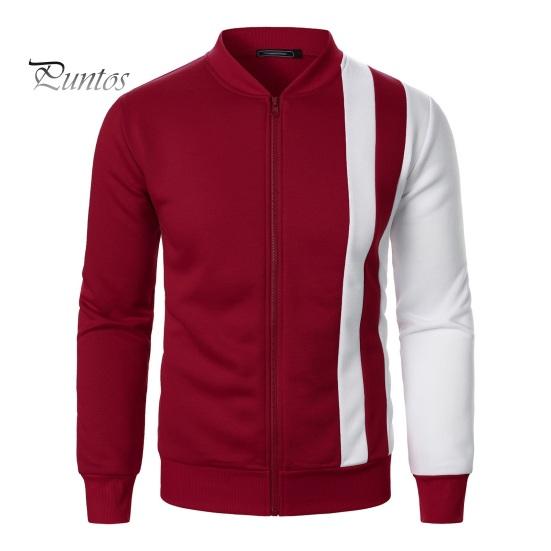 

Мужское осенне-зимнее пальто с воротником-стойкой, застежкой-молнией, цветной спортивной курткой с эластичными манжетами и подолом, облегающая верхняя одежда для фитнеса XL вино красного
