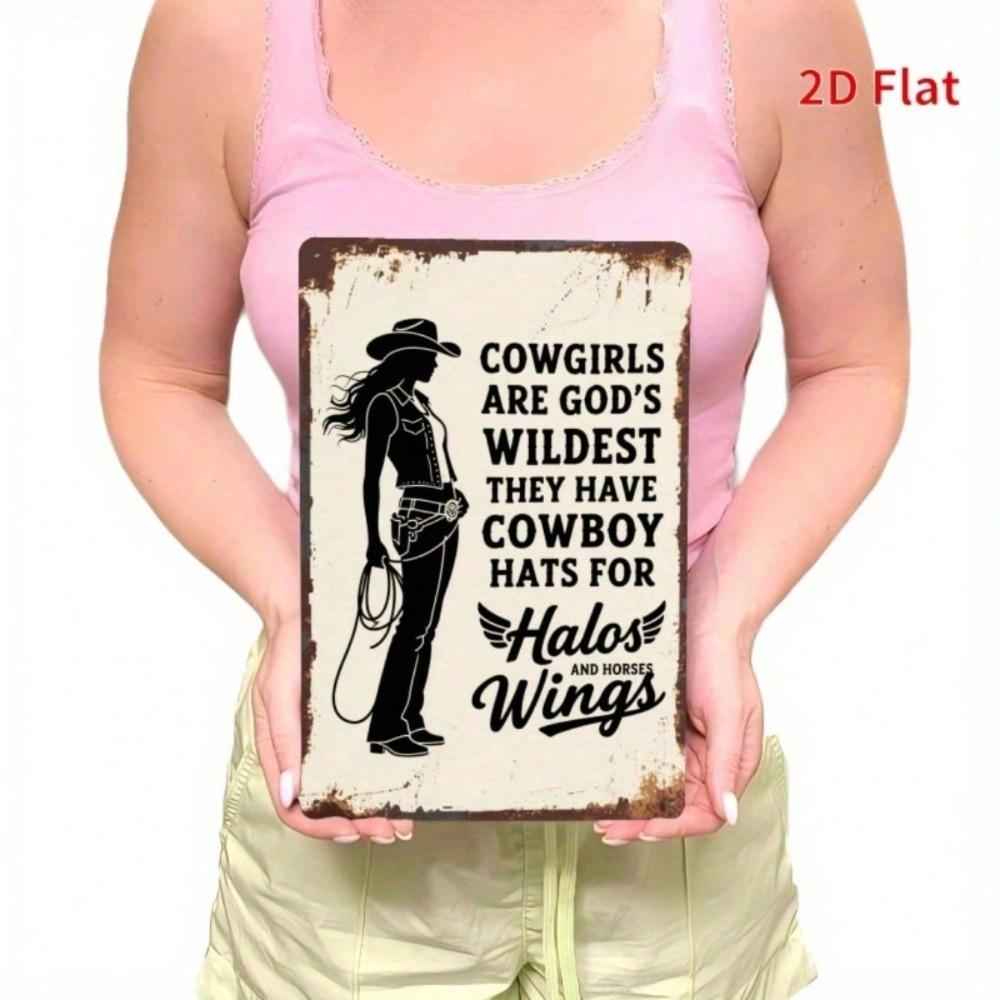 Vintage Cowgirl Halo Wings Metal Sign Rustic Iron Wall Art Home Decor 7.8x11.8 Inch