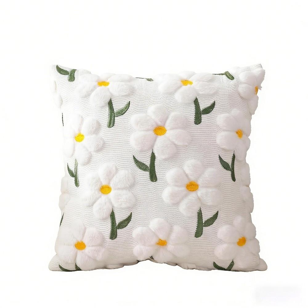 Embroidery Daisy Spring Pillow Covers Soft Plush Throw Pillow Cases Home Sofa Decor