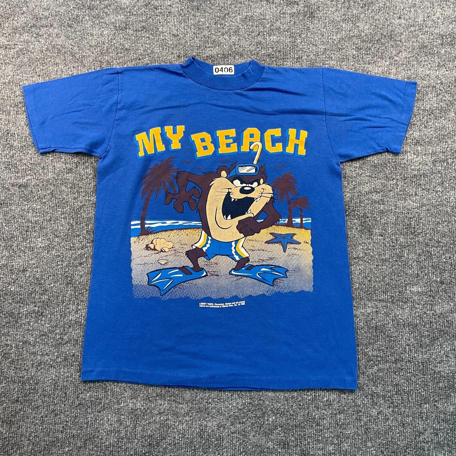 

Винтажная футболка Looney-Tunes Тасманский Дьявол My Beach 1992 года Маленькая 18x24 Синяя M