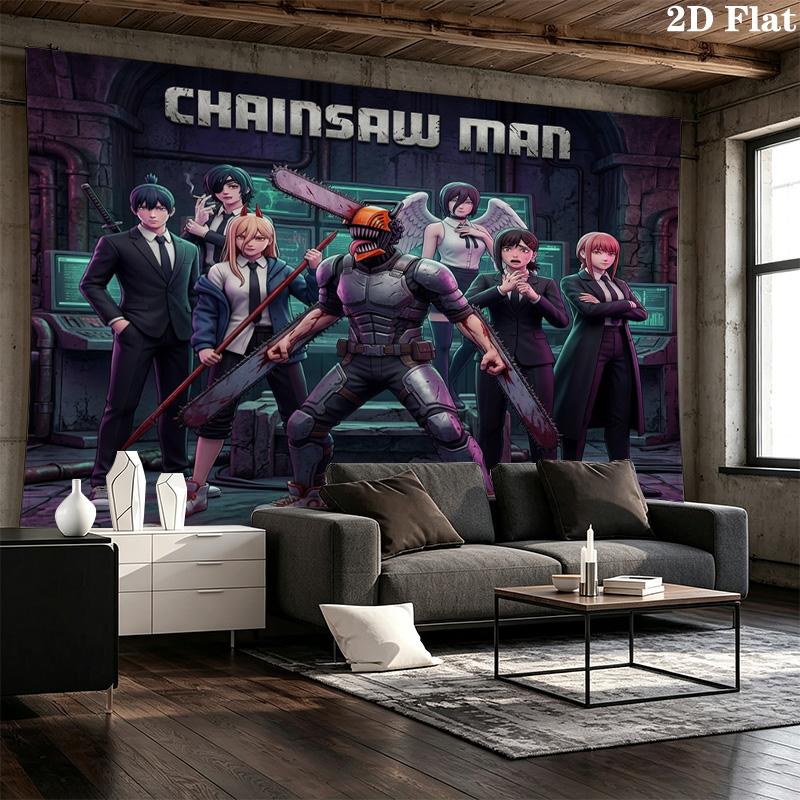 Chainsaw Man Wall Tapestry Aesthetic Wall Hanging Printed Fabric Blanket Decorative Tapestries For Bedroom Living Room Home Decor