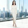Stylish White Off-the-Shoulder Dress: Elegant, Long-Sleeved, Cinched-Waist, Perfect for Autumn/Winter, Formal Cross-Border Daily Wear