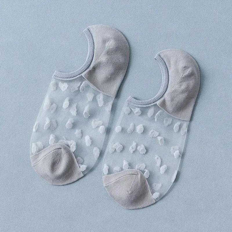 Summer Woman Silk Socks Ankle Lace Ultra-thin Girl Transparent Glass Fiber Fashion Dot Socks Harajuku Cute Style New