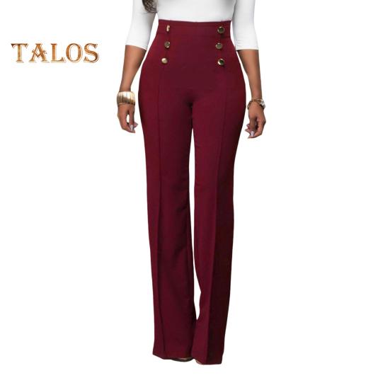 

Женские эластичные брюки-клеш, повседневные, с высокой талией, прямые, деловые, с пуговицами спереди, рабочая одежда, брюки для йоги для работы в офисе XXL вино красного