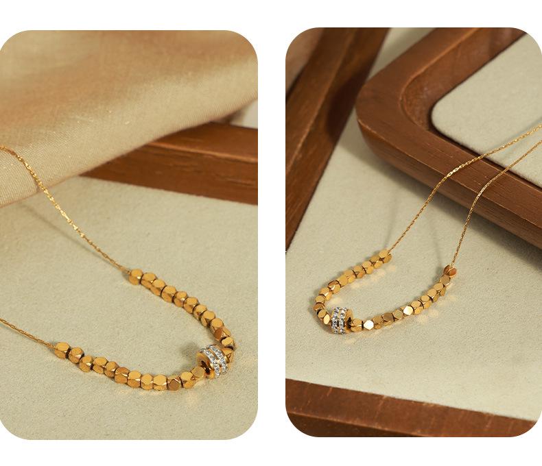 Elegant Geometric Zircon Pendant Necklace - Gold Plated Titanium Steel