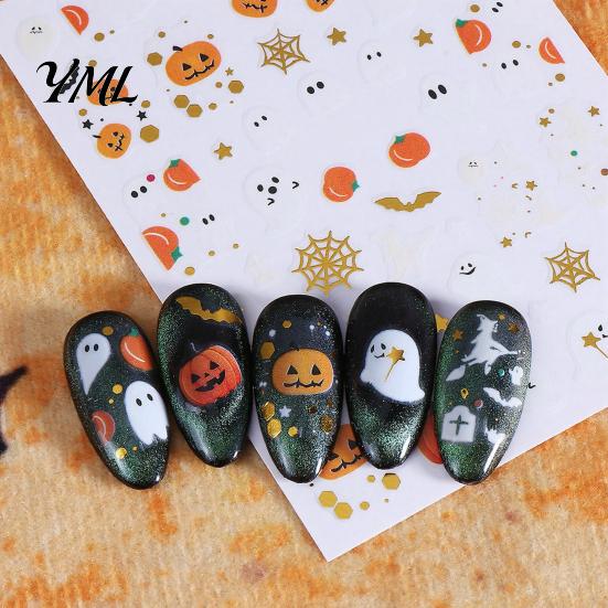 Halloween Theme Nail Art Stickers, Cartoon Pumpkin Ghost Bat Decals for Holiday Decorations, Self-Adhesive Manicure Stickers Women DIY