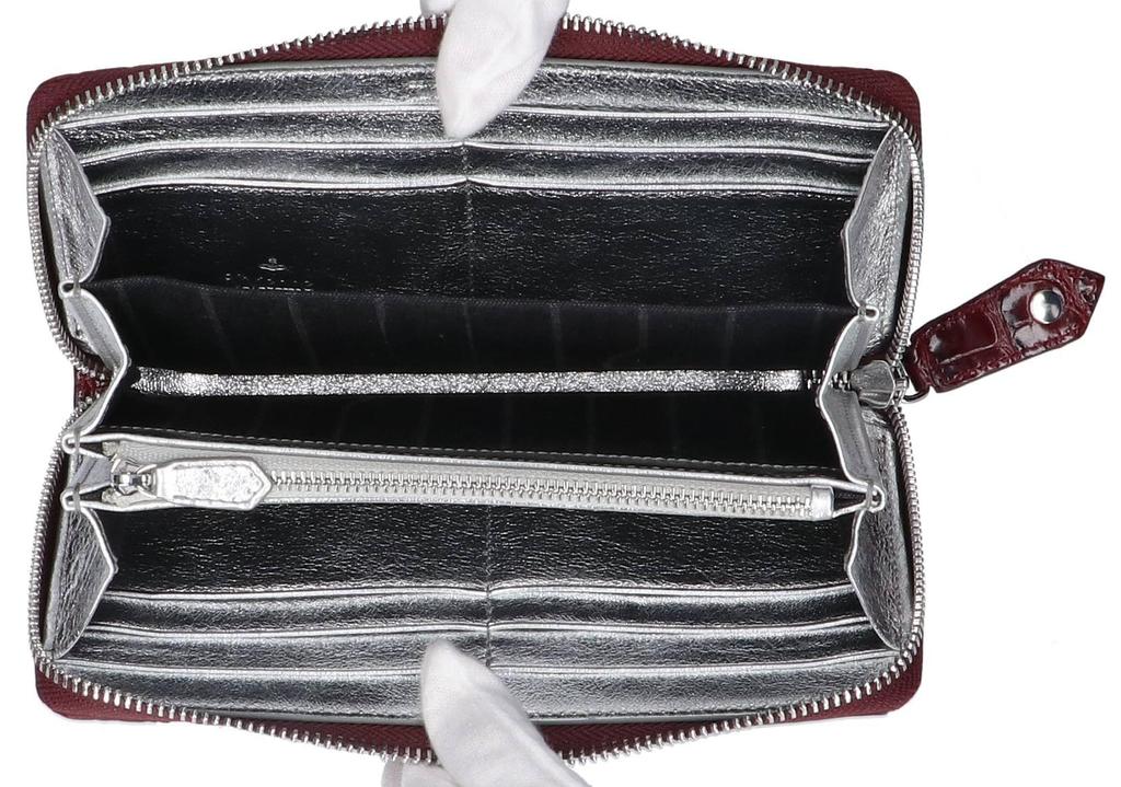 Vivienne Westwood Crocodile Thin Line Orb Zip Round Wallet L0039 I401 (51050003 Burgundy)