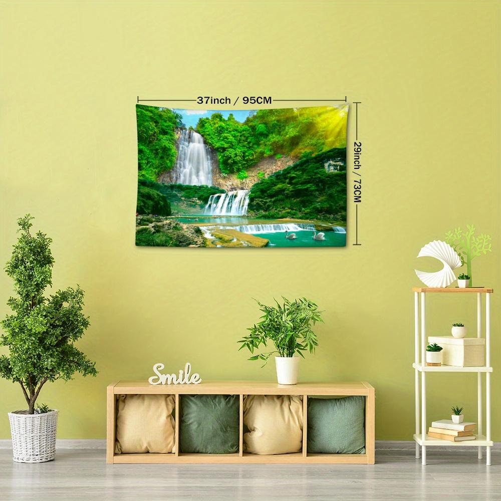 1pc Greenery Mountain Waterfall Tapestry, 126x320 inches, Polyester Soft and Flat Fabric, No Power Needed, Woven, Natural Style Wall Hanging for Livin