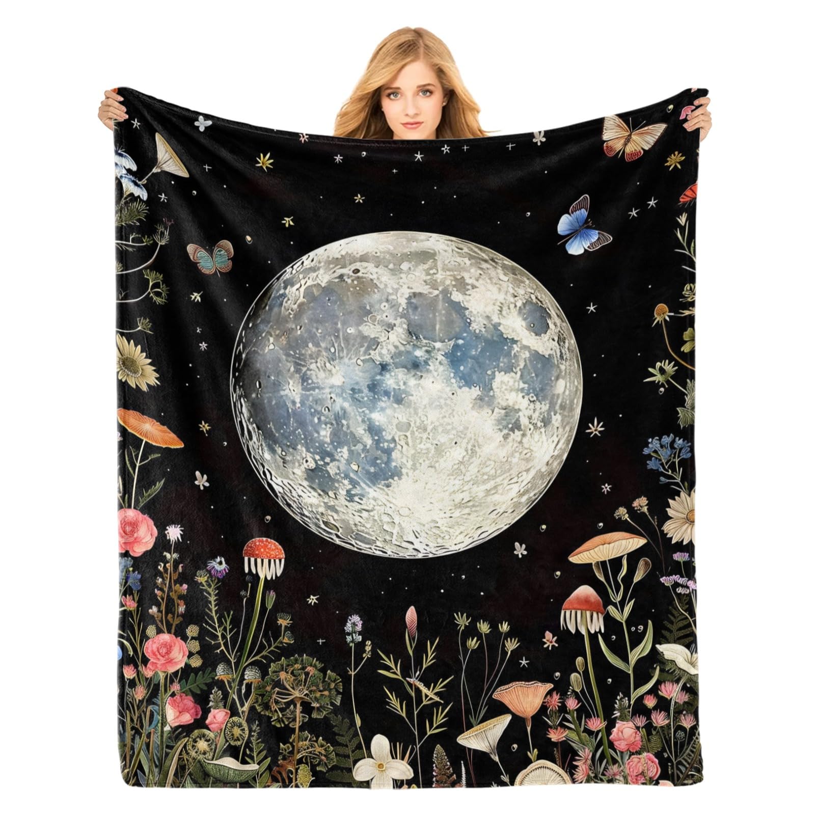 

Star and Moon Blanket Soft Fleece Cozy Flannel Dreamy Celestial Starry Sky Throw Blanket Gift for Girls Boys Bedroom Sofa Couch 75x90cm