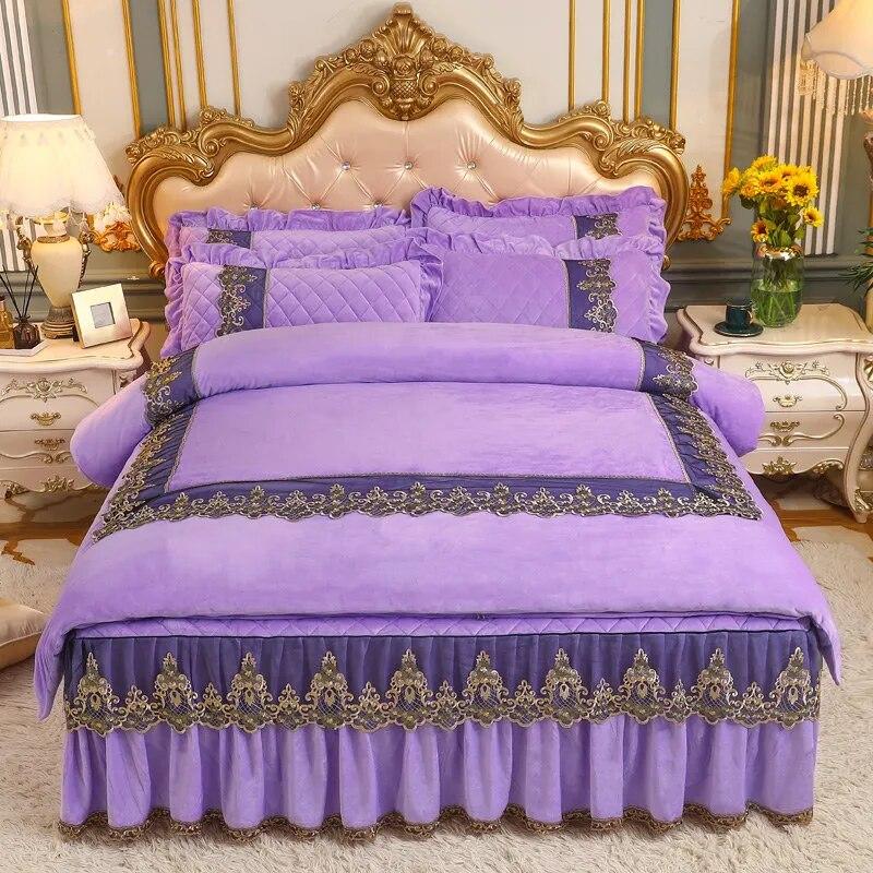 

Европейский винтажный бархатный комплект постельного белья, пододеяльник, двойной роскошный кружевной вышивкой, королевский размер, стеганое покрывало, мягкое 2x2.2m-79x87inch bed