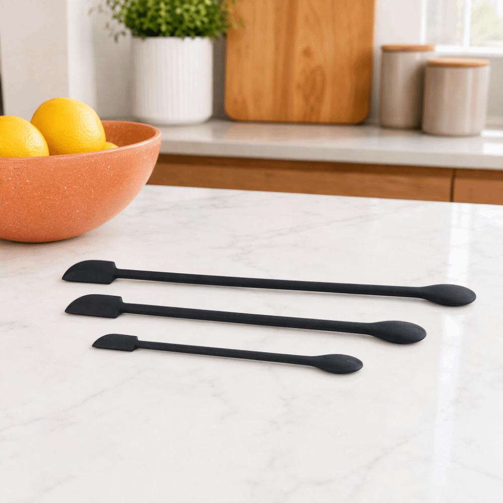 3pcs Long Handle Silicone Spatula Set Double Head Spatula Beauty Product Scraping