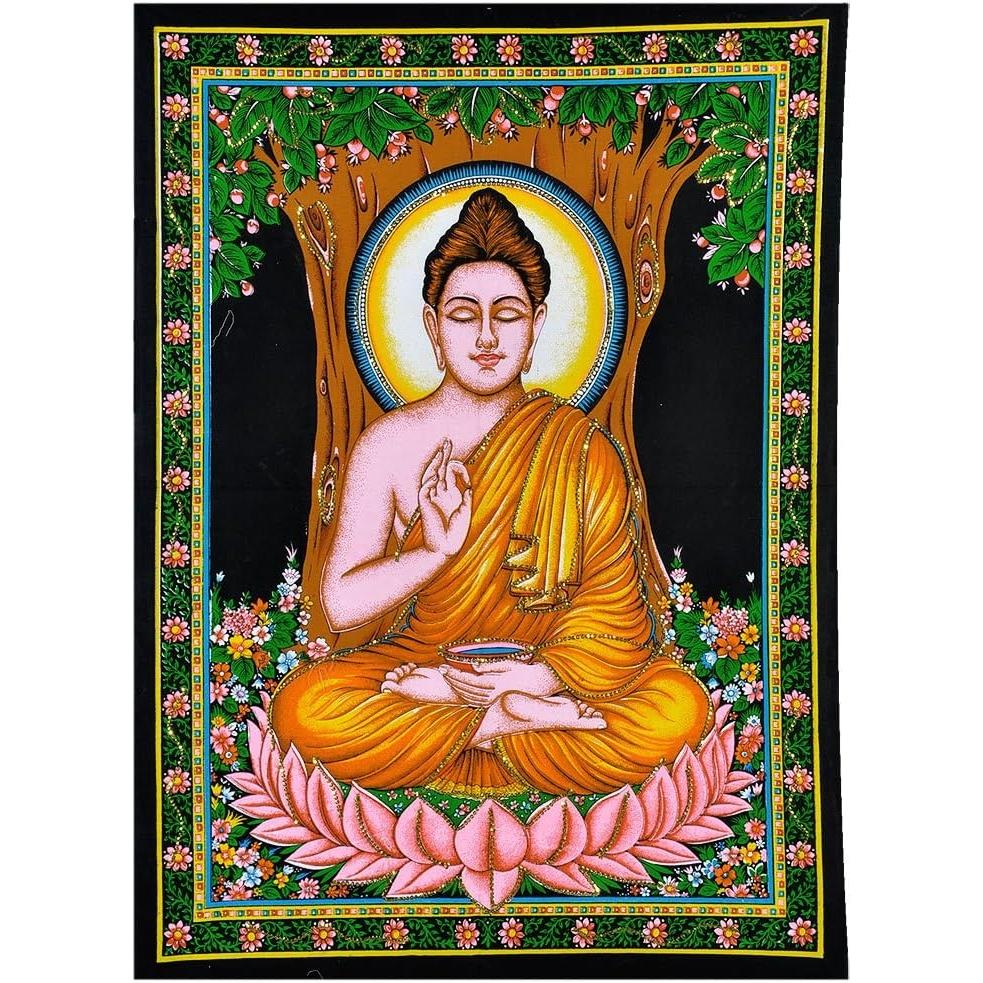 Tapestry of Lord Buddha sitting under the Bodhi tree 75x100