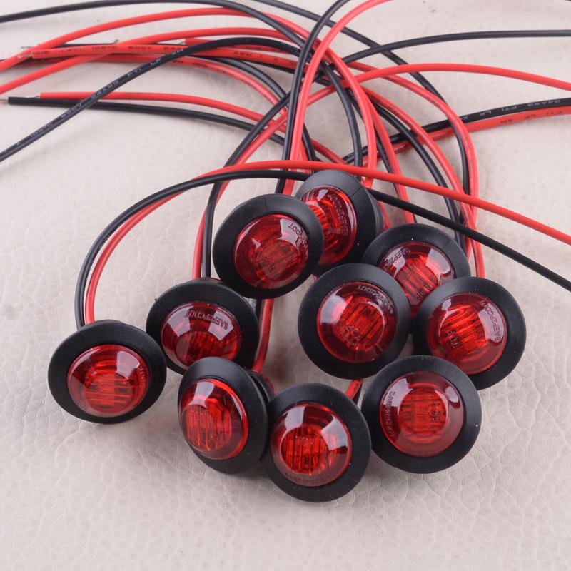 

10pcs/Set Red Small Round Side Marker Indicator Lights Button Lamps 12V 3/4 3 LED for Universal Cars Trucks Trailers Boats
