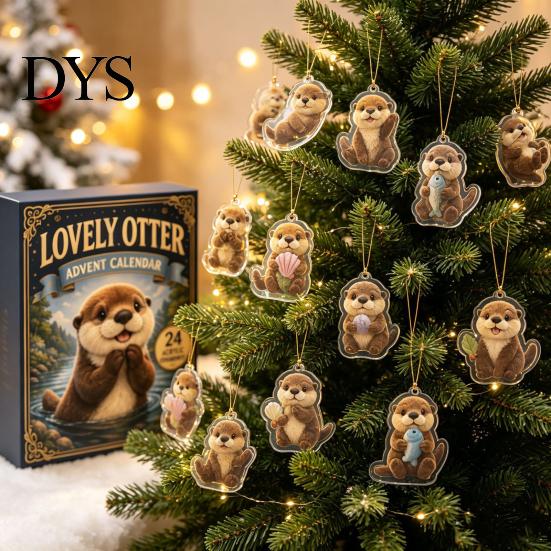 Festliche Tischdekoration Otter Adventskalender 2026, 24 Tage 2D Flache Acryl-Anhänger Weihnachten Otter Kalender Countdown-Kalender, Niedliche Cartoon-Figur