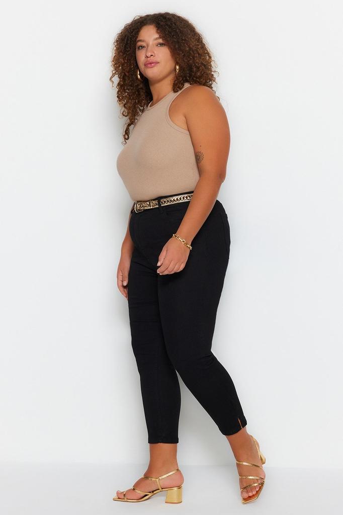 Women's Style Plus Size High Waist Non-Fading Black Flexible Skinny Jeans