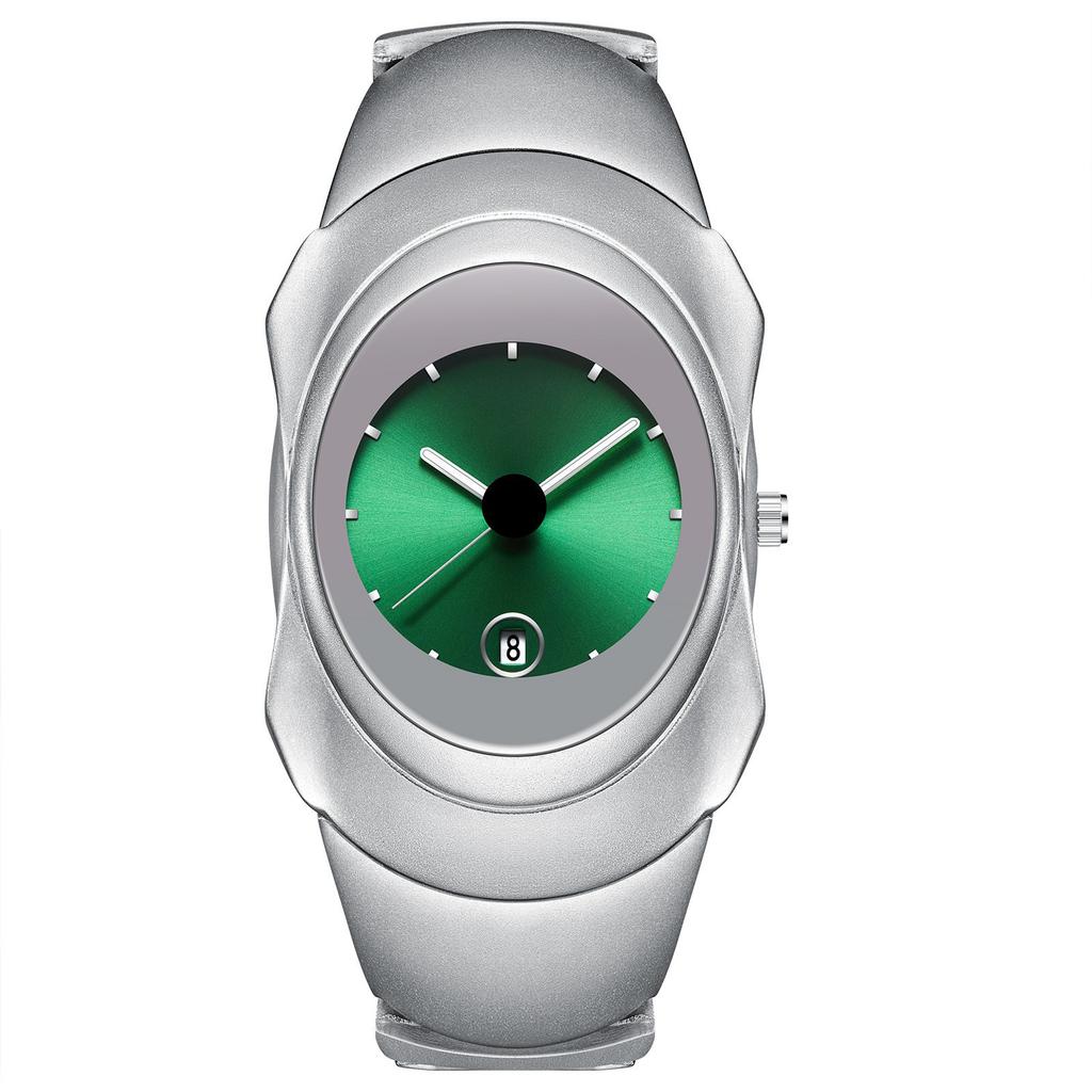 Men's Minimalist Futuristic Watch Irregular Oval Dial Date Quartz Wristwatch Unique Design Casual Business Waterproof Men Watch
