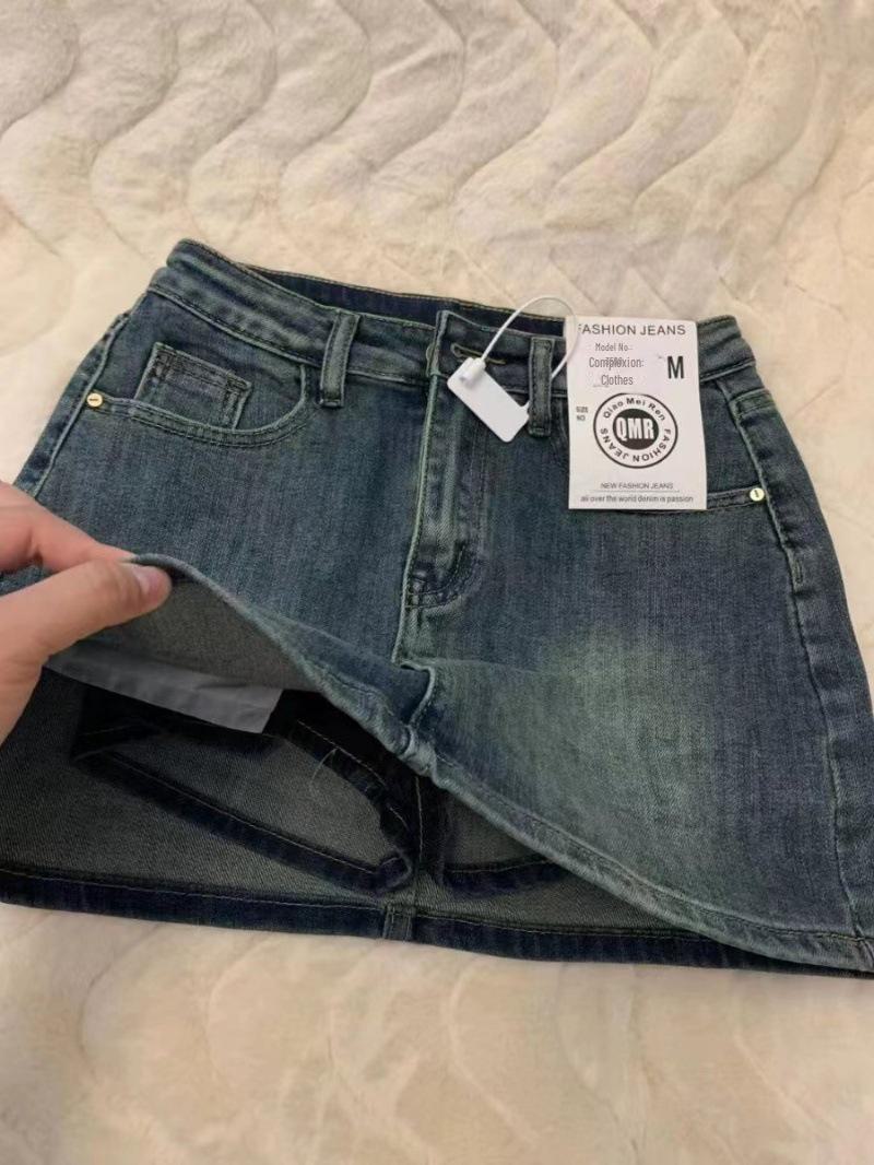 

«Женская джинсовая юбка в стиле ретро с потертостями и высокой талией, для маленьких и больших размеров, свободный крой, защита от воздействия окружающей среды, новый летний стиль» 4XL синий