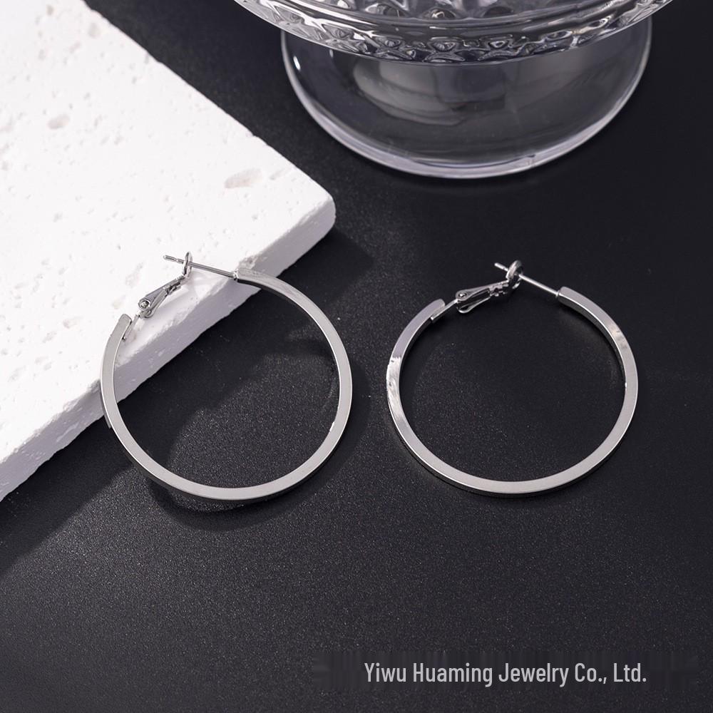 Silver Needle Circle Earrings, Fashionable High-End Copper Ear Hoops, Light Luxury, Versatile Jewelry Accessory.