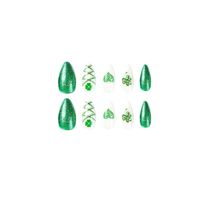 Pastiglie per Unghie St. San Patrizio Verde Quadrifoglio Glitter Amore Unghie Finte Unghie Rimovibili