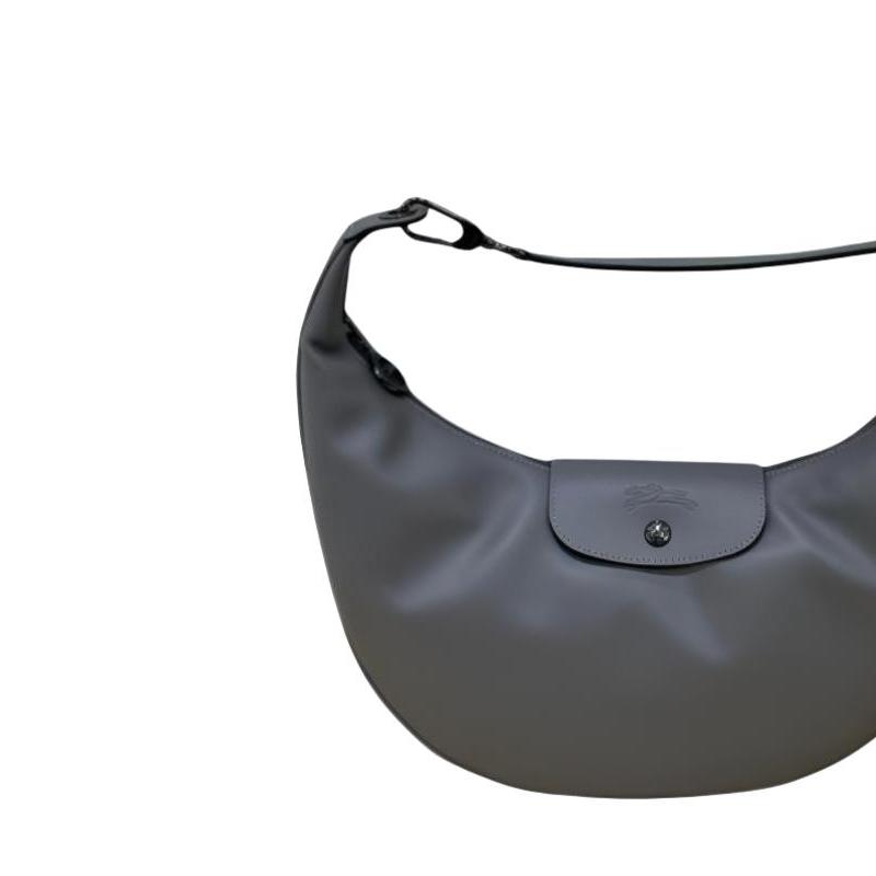Longchamp Le Pliage Xtra Logo-Prägung Abnehmbare Leder-Halbmondtasche Große Damen-Umhängetasche Taubengrau 10338987P55