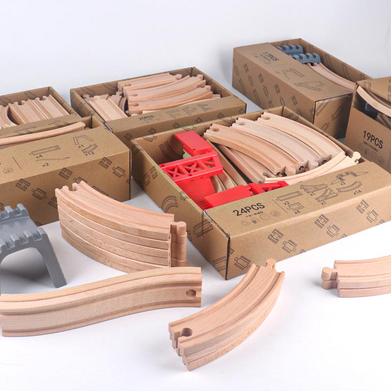 

beech wooden rail car traffic cognition fishing puzzle early education toy building block building rail train