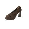 Fashion 2025 New Roundness Comfortable High Heels with Suede Single Shoes with A Slip-on Light Casual Stylish Bow Women Shoes