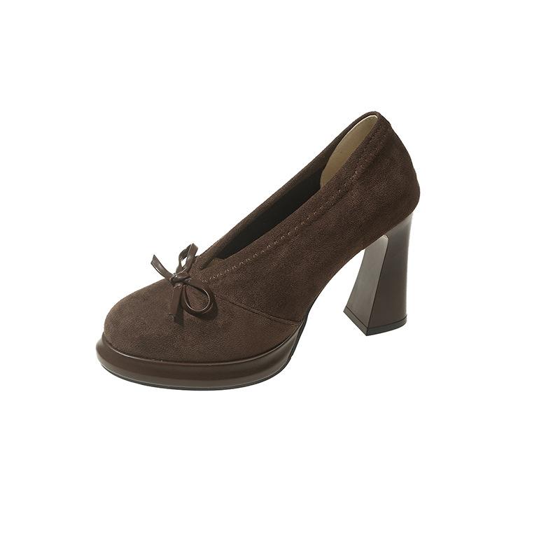 

Бантик толстый каблук высокие каблуки женские 2025 новый осень и зима мода ретро с юбкой французские Мэри Джейн туфли-лодочки 40