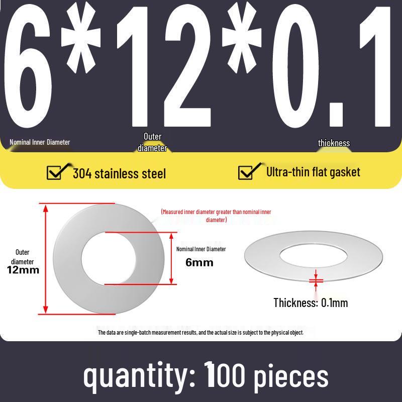 Plochá podložka z nerezové oceli 304 pro nastavení vůle hřídele (0,1/0,2/0,3 mm)