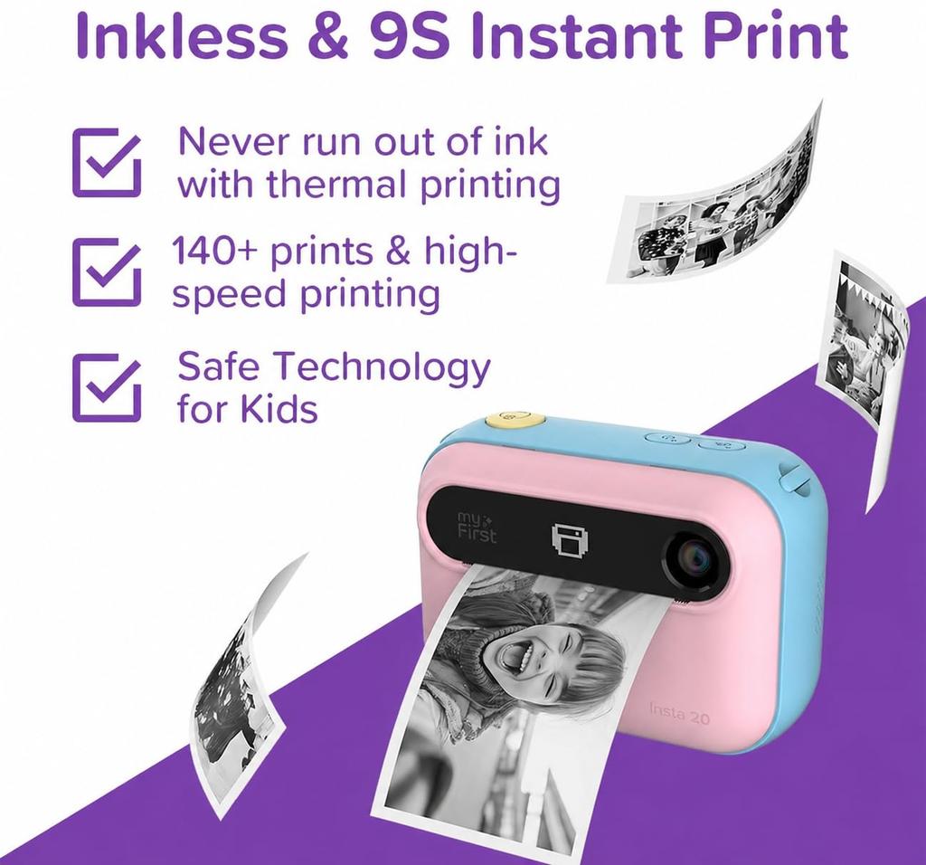 myFirst Camera Insta 20 Instant Print Digital Camera with 16MP 1080P Birthday Gift for Children Ages Selfie Unlimited Micro SD Card Candy Single -