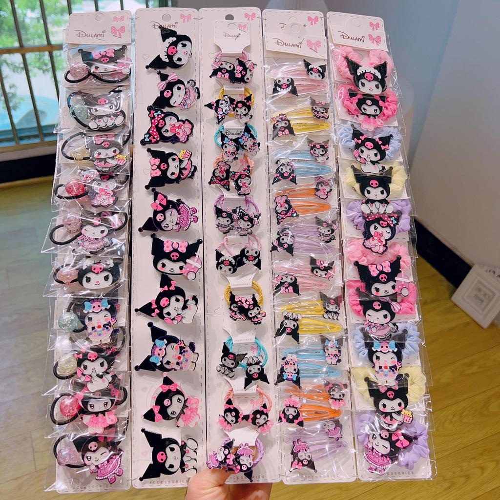 Korean Kuromi Black Hair Clip: Cute Children's Hair Accessories with BB Clip & Rubber Band.