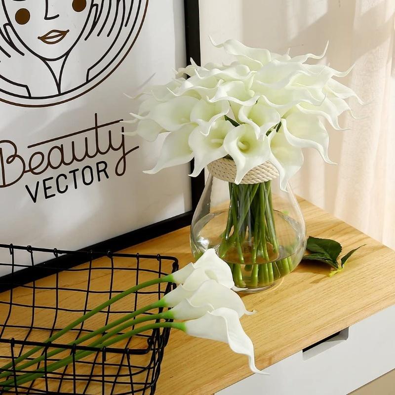 5/10Pcs White Calla Lily Artificial Flowers for Wedding Bouquet Bride Shower Blessing Gift Home Decoration Fake Flowers
