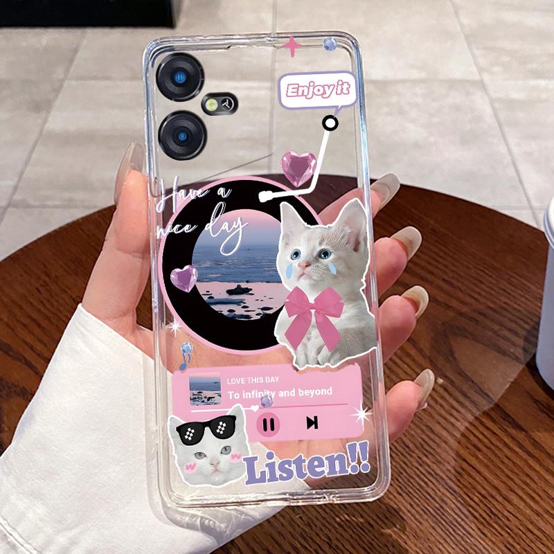 Casing For Tecno Pova Neo 3 Case LH6n Silicone Aesthetic Fashion Cute Cat Back Cover Techno Pova Neo 3 Transparent Phone Case