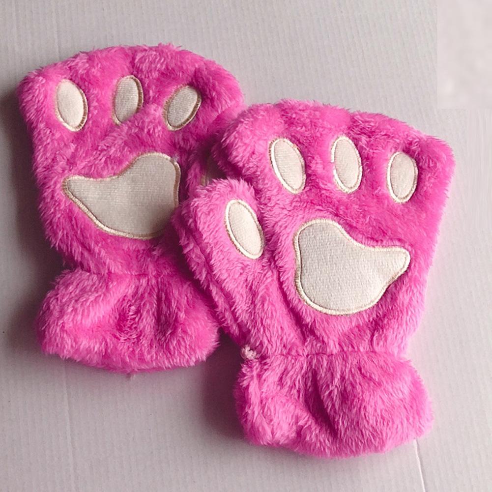 Cute Cat Claw Paw Plush Mittens Warm Soft Plush Short Fingerless Fluffy Bear Gloves for Woman