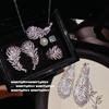 Jewelry, Vintage Peacock Feather Gem Fringed Necklace, Dinner Wedding, Smart Feather Sparkling Diamond Earrings, Rings
