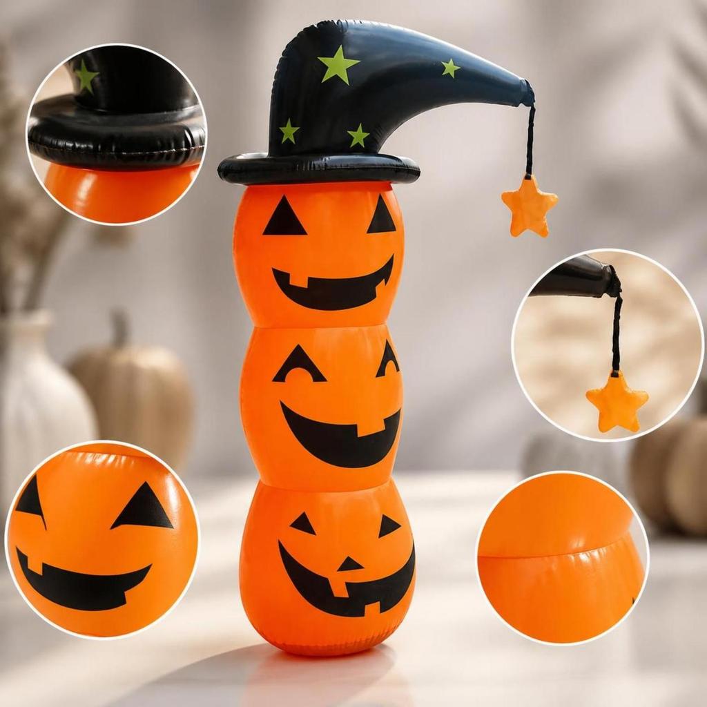 Inflatable Pumpkin with Witch Hat Spooky Stacked Jack-O'-Lantern Eye-Catching