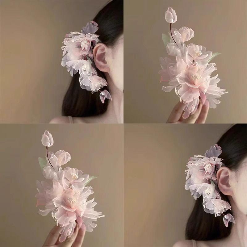 Pure Pink Super Immortal Daily Silk Yarn Flower Hairpin Fashion Side Clip Hair Disc Court Hanfu Accessories