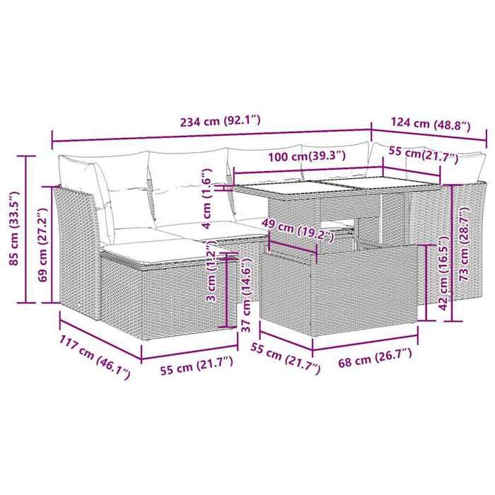 VidaXL Salon de jardin avec coussins 7 pcs gris résine tressée acacia 3326192
