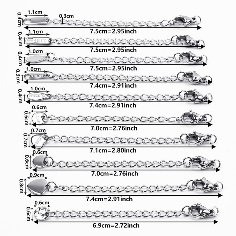 High Quality Waterproof Heart Rectangle Stainless Steel Extention/Tail Chain DIY Jewelry Making Supplies Metal Handmade Necklace