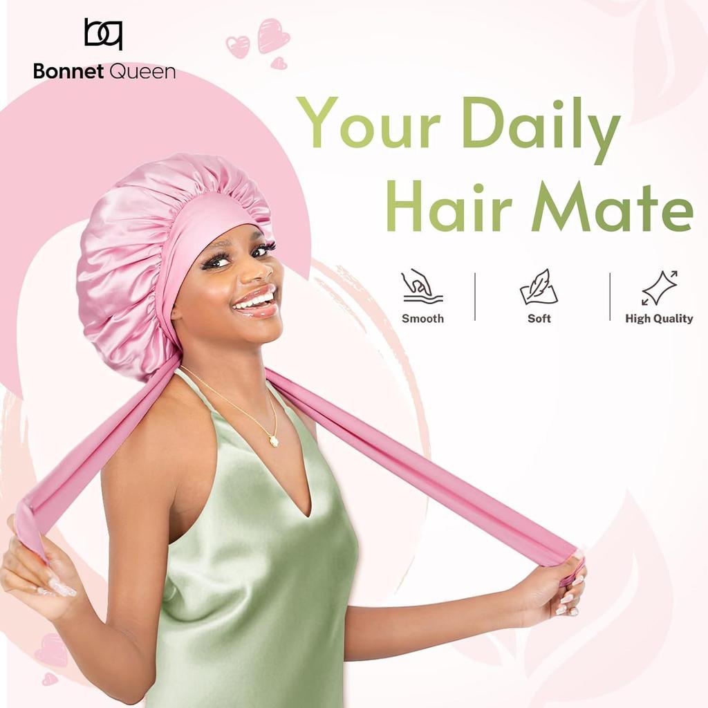 Cross-Border Women's Satin Silk Bow Sleep Cap - Extra Large for Hair Care