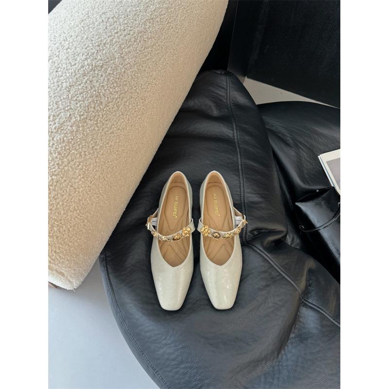 

Inner height increase Korean version square head metal buckle Mary Jane flat-soled single shoes 2025 spring and autumn outer soft-soled shoes 40 светло-серый