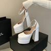 Fashion 12cm High Heel Sandals Waterproof Platform Thick Bottom Thick Heel Hate Sky High Runway Women'S Shoes Silk Wedding Shoes God