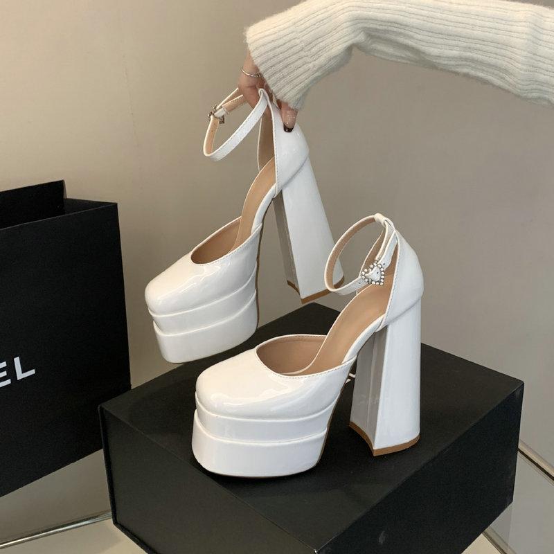 Fashion 12cm High Heel Sandals Waterproof Platform Thick Bottom Thick Heel Hate Sky High Runway Women'S Shoes Silk Wedding Shoes God